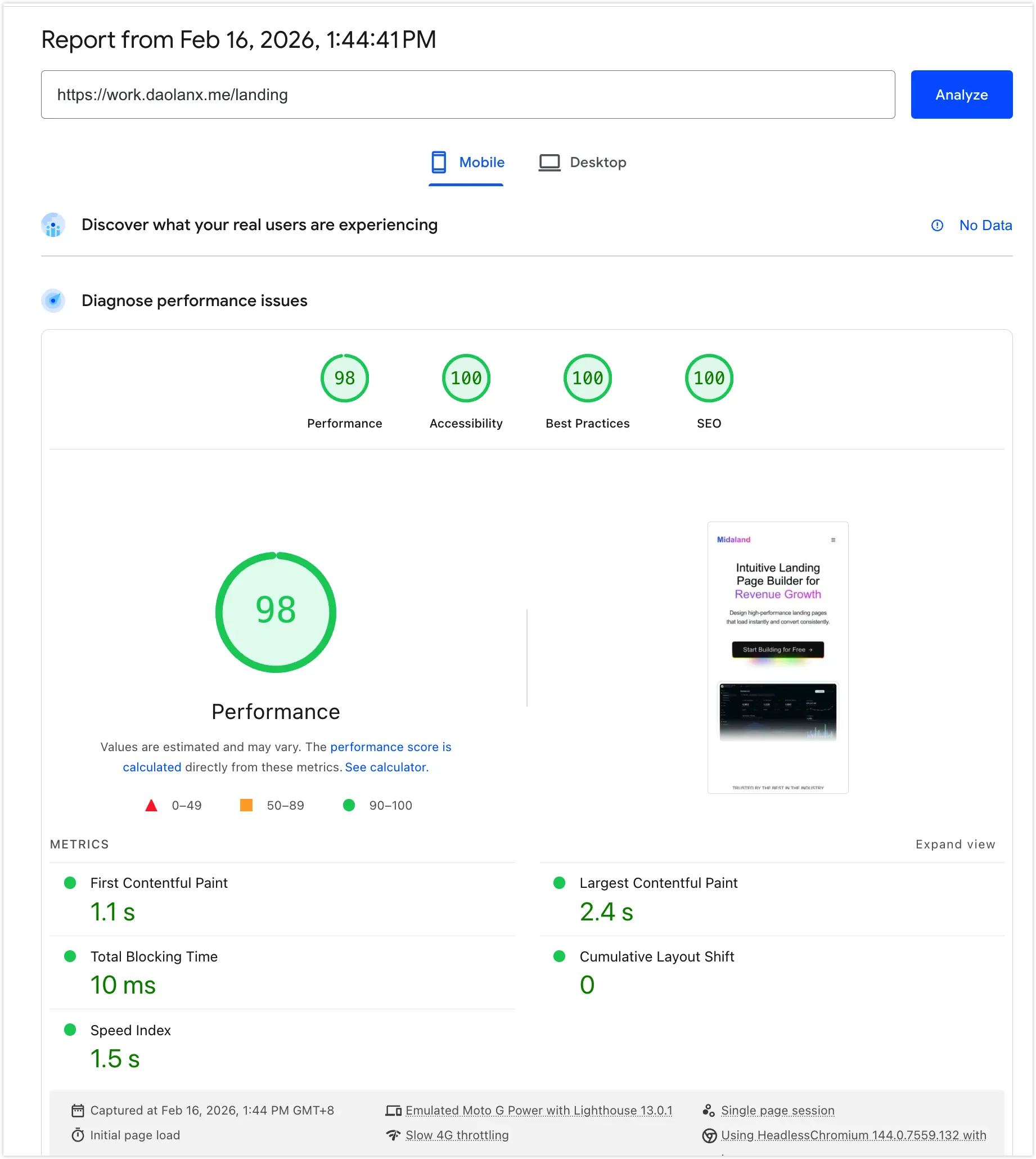 Lighthouse Mobile Score
