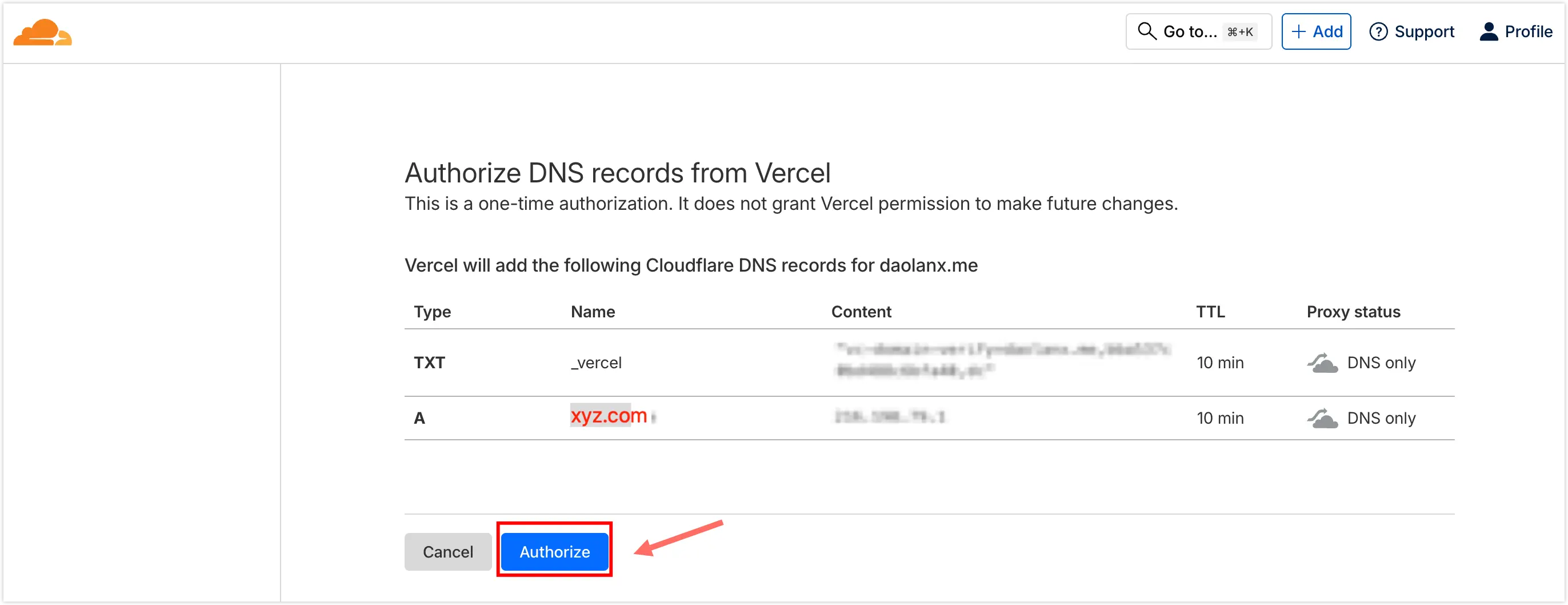 Configure DNS based on Vercel information 2