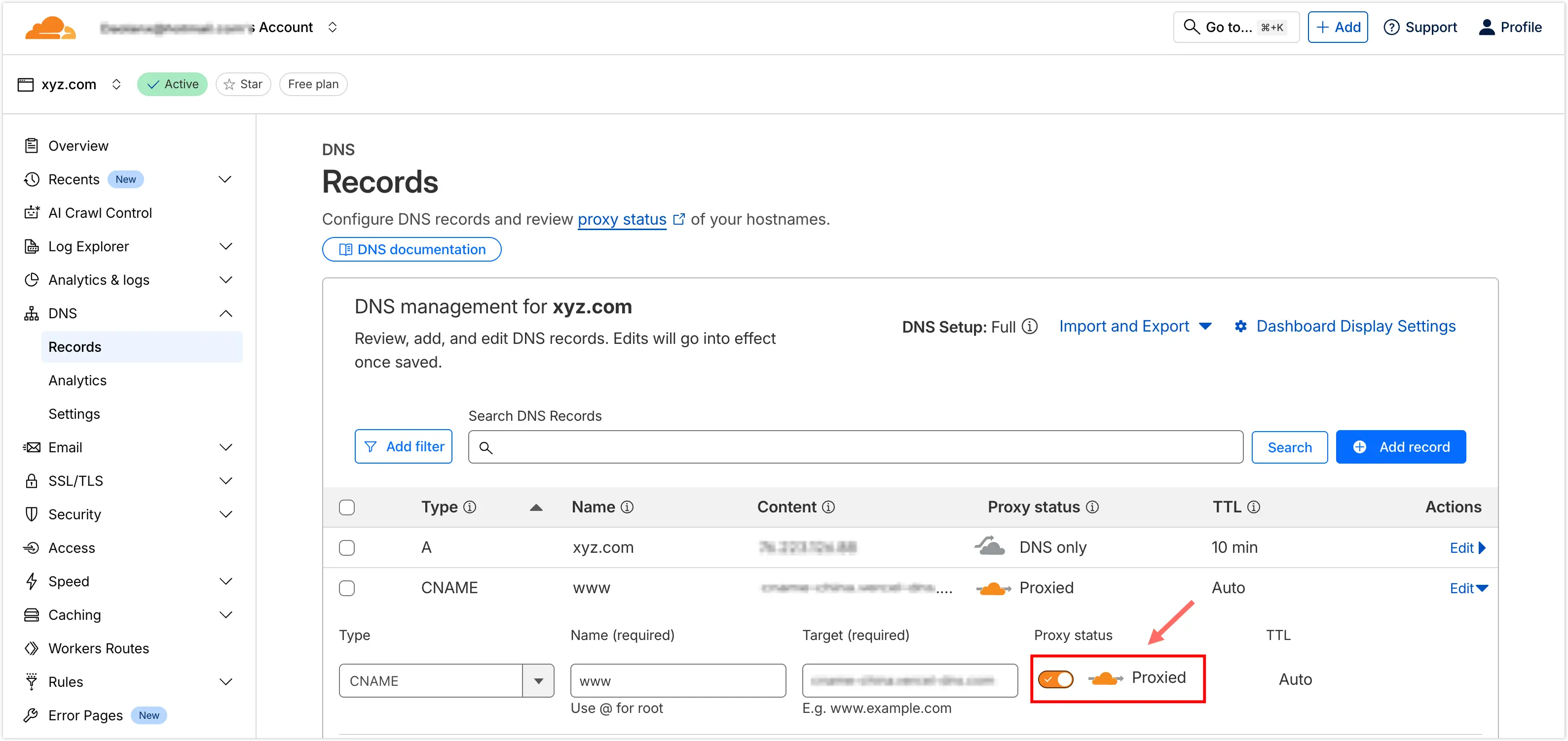 Enable proxy on Cloudflare