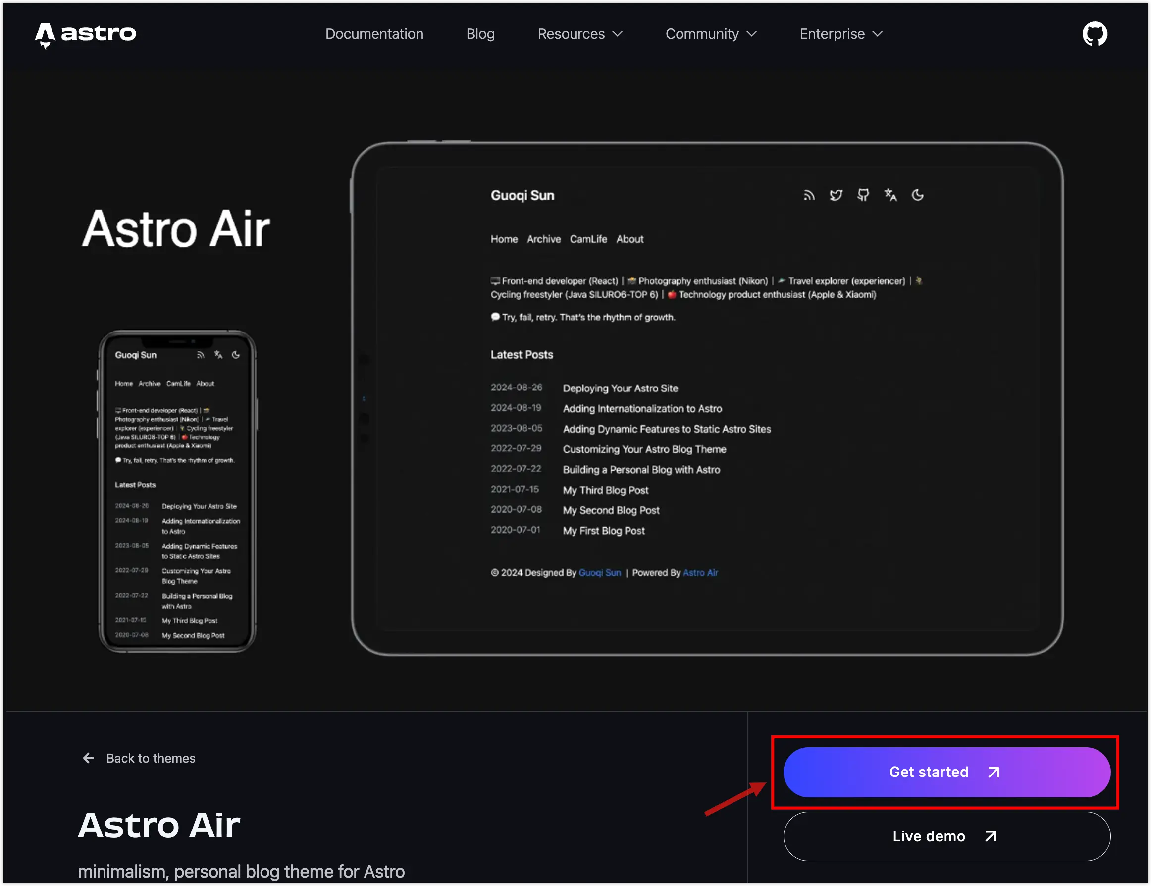 Using Astro template — astro-air